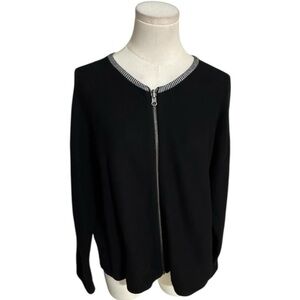 EILEEN FISHER Black Cream Peruvian Organic Cotton Round Neck Cardigan Sweater M